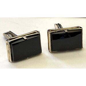 MCM Sterling Silver & Black Stone Cufflinks Signed S In Pentagon